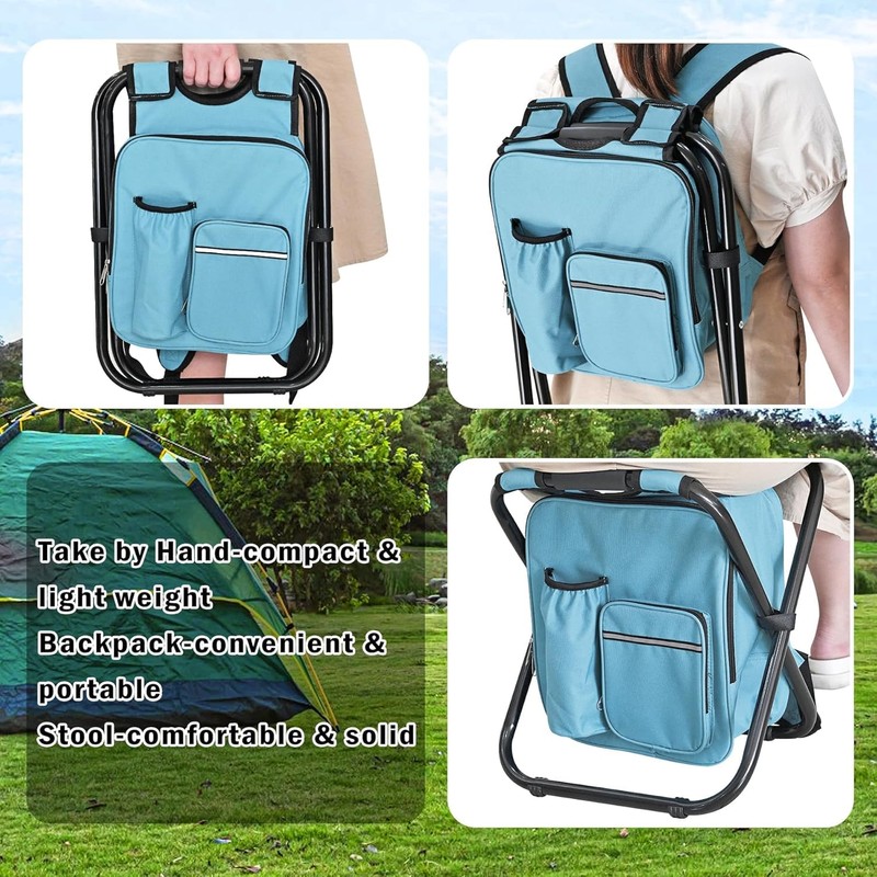 Kikerike Backpack Stool Cooler Chair Heavy Duty 300 LBS Max