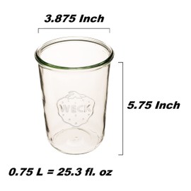 Weck Canning Jars 743-25.3 fl. oz Weck Mold Jars - Eco-Friendly Canning Jar - Storage for Food, Yogurt with Air Tight Seal and Lid - 3/4 Liter Tall Jars Set - Set of (2 Jars with Wooden Lids)
