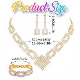 Zoestar Crystal Bridal Wedding Jewelry Set Rhinestone Necklace Earrings Sets Formal Costume Jewelry for Women and Brides (Gold)