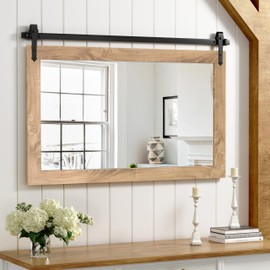 Farmhouse Mirror 42”x28” Bathroom Mirror for Over Sink, Bathroom Vanity Mirrors, Barn Door Style Mirror Farmhouse Decor