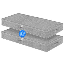 2 Pack Low Profile Under Bed Storage Containers 4.5 Inch Height, Shallow Underbed Couch Storage Organizer With Sturdy Sidewalls/Bottom, Thin Underbed Storage Bins For Clothes Dorm Dresser Sofa- Grey