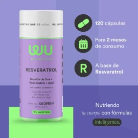 Suplemento Resveratrol Wu Nutrition 120 Cápsulas Antioxidante Semilla de Uva Acaí Bienestar 2 Meses De Consumo Alimenticio