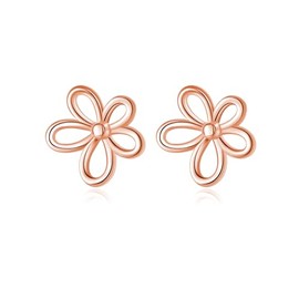 Reffeer Solid 925 Sterling Silver Flower Stud Earrings for Women Teens Hollow Flower Stud Earrings Spring (C-Rose Gold)