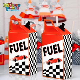 Novelty Place 12 Pcs Race Car Fuel Can Treat Boxes, 46 oz Racing Popcorn Candy Boxes Cardboard Container for Racing Birthday Party Supplies Movie Night