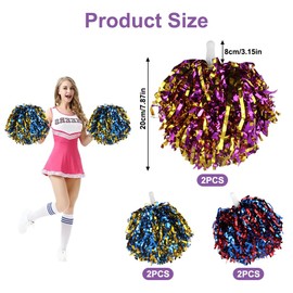 6 Stück Pompons Cheerleader, Pompoms Cheerleading mit Handgriffen, Bunten Cheerleader Jubeln Pom Poms, Metallfolie Pompom Cheerleader Puschel für Sport Wettbewerb, Schule Spiele, Karnevalspartys