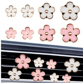 HotoPink Flower Car Air Vent Clip, 8 PCS Daisy Car Air Fresheners Vent Clips, Cute Auto Air Conditioning Outlet Clip Decorations for Women & Girls Automobile Interior Decorations (Pink+White)