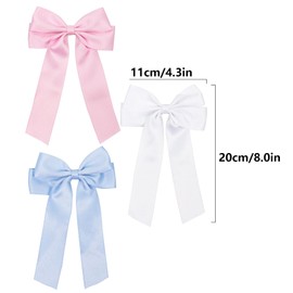 3Pcs Hair Bows, Hair Ribbons for Women, Satin Bow Hair Clips for Women Girls Hair Accessories Hair Barrettes(White, Cherry Pink, Ligth Blue)