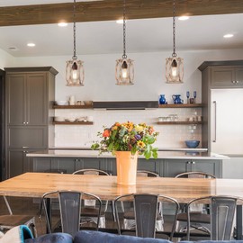 KSANA Farmhouse Pendant Light, Wood Rustic Cage Lantern Hanging Light Fixture for Kitchen Island, Foyer, Hallway, Bedroom and Entryway