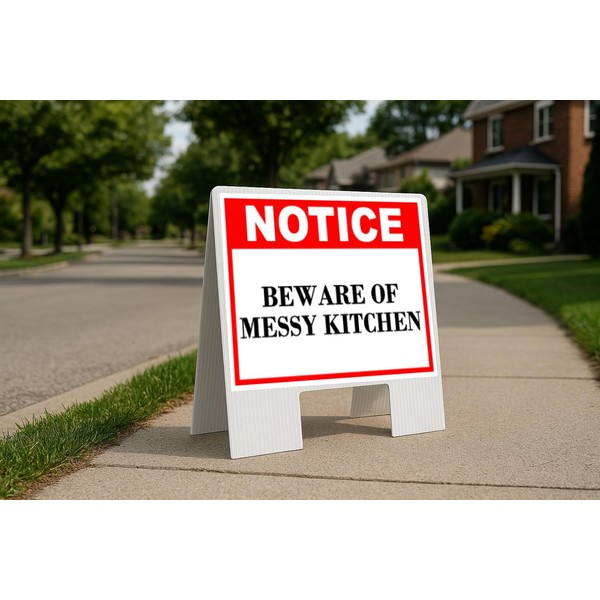 Beware Of Messy Kitchen Notice Folding Coroplast A-Frame Double Sided