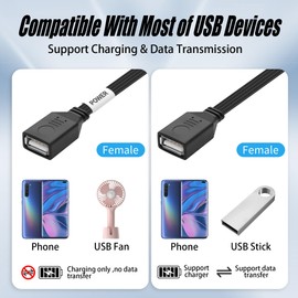 YACSEJAO 90 Degree USB Splitter Cable,USB 2.0 A Male to Double Female Adapter Y-Flat Data Extension Cable Dual USB Power Hub for Charging/Data Transfer（0.5M/1.6FT） (Left Angle)