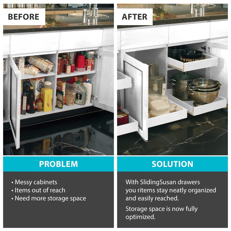 SlidingSusan Pull Out Drawer Organizer for Cabinets, Gliding Soft Close