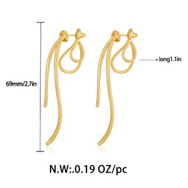 French vintage copper plated 18k real gold knot rope bow earrings senior sense of niche fresh small fragrant wind temperament female, Brass, No Gemstone