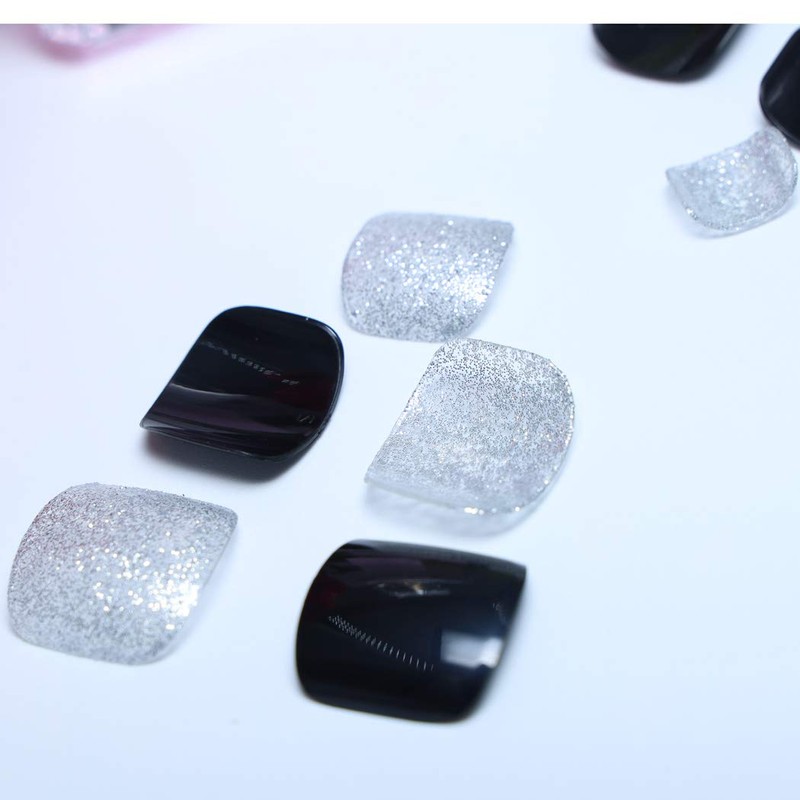Yienate False Nail for Toes, Chic Exquisite Bride Black Bling