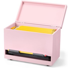 Yalikop Wooden Pencil Dispenser for Classroom Pastel Wood Pencil Holder for up to 200 Pencils Reusable Straw Dispenser for Home Office Restaurant Teachers Supplies Storage(Pink)