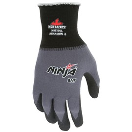 MCR Safety Gloves N96790XL Ninja BNF 15 Gauge Work Gloves, Nylon/Spandex Shell with NFT Coated Palm & Fingertips, Black/Grey, XL