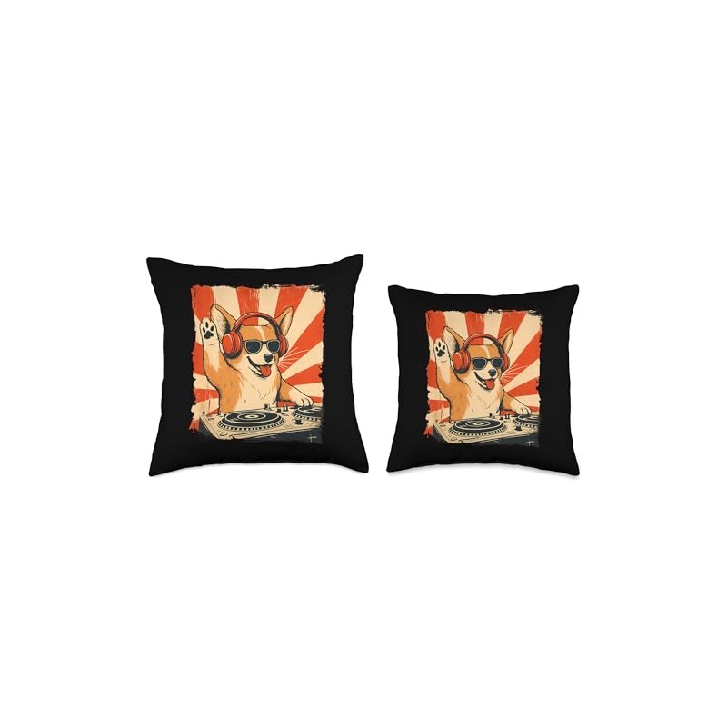 Corgi DJ House Music Retro Dog Lover Throw Pillow