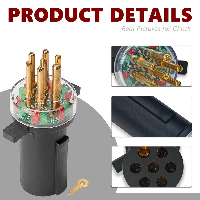 KOONDHEEND 7-Way Round Pin Trailer Truck Circuit Plug Tester Replace