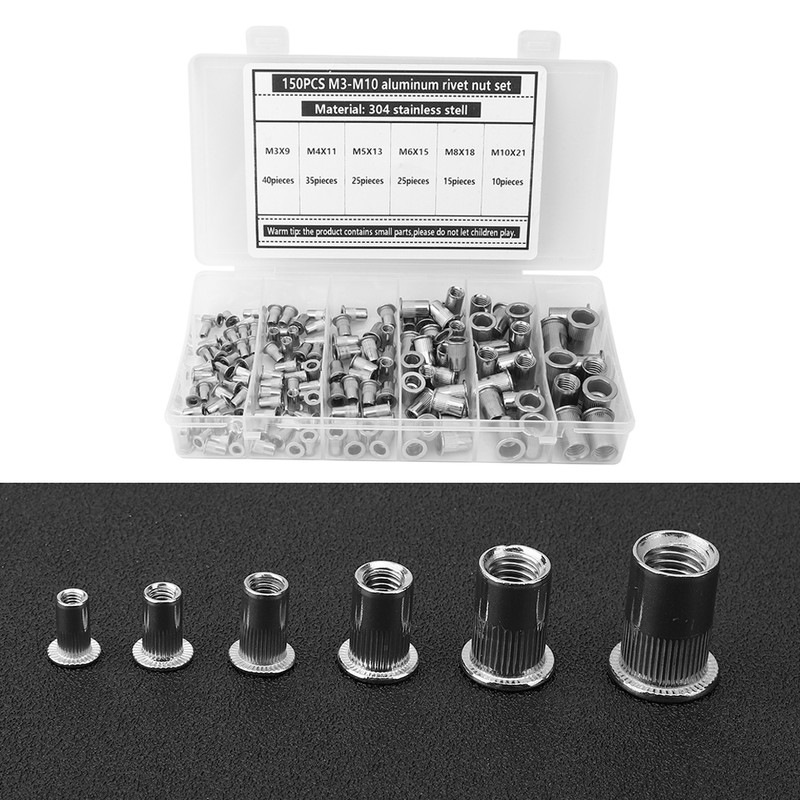 150Pcs M3-M10 Rivet Nut 304 Stainless Steel for Fastening Piece