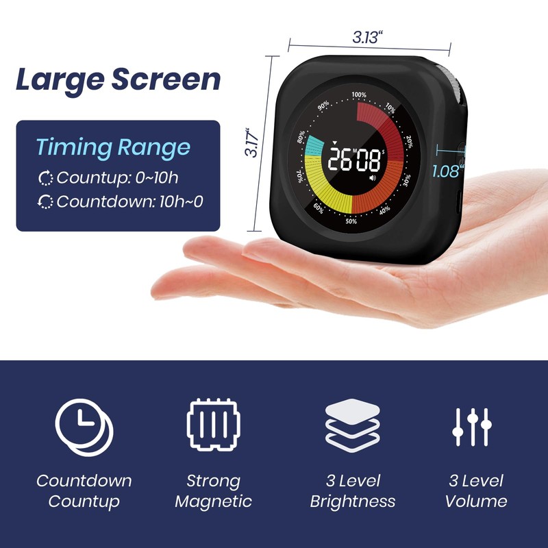 Visual Timer for Kids, 10 Hours Countdown/Up, with Rechargeable, 3