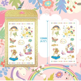ANIUVOT 16 Pcs Tattoo Stickers Unicorn Glitter Kids Gift Kids Reward Stickers, 160+ Gold Metallic Unicorn Body Seal, Temporary Metal Fancy Dress Props Water Transfer Face Stickers, Decorations, Cosplay Props for Birthdays, Cultural Festivals, School Fest