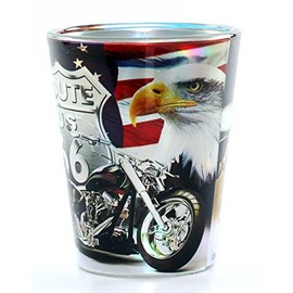 Route 66 Metallic Eagle Biker Full Wrap Shot Glass rtp
