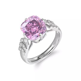 14K Platinum Plating Adjustable Pink Engagement Ring for Women Round Crystal Minimalist Solitaire Birthstone Rings Fashion Friendship Commitment Jewelry Gift for Women's