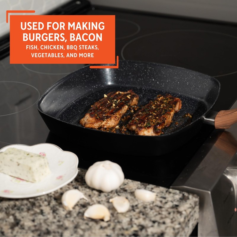 IMUSA 11-Inch PFAS Free Ceramic NonStick Grill Pan, Aluminum Griddle