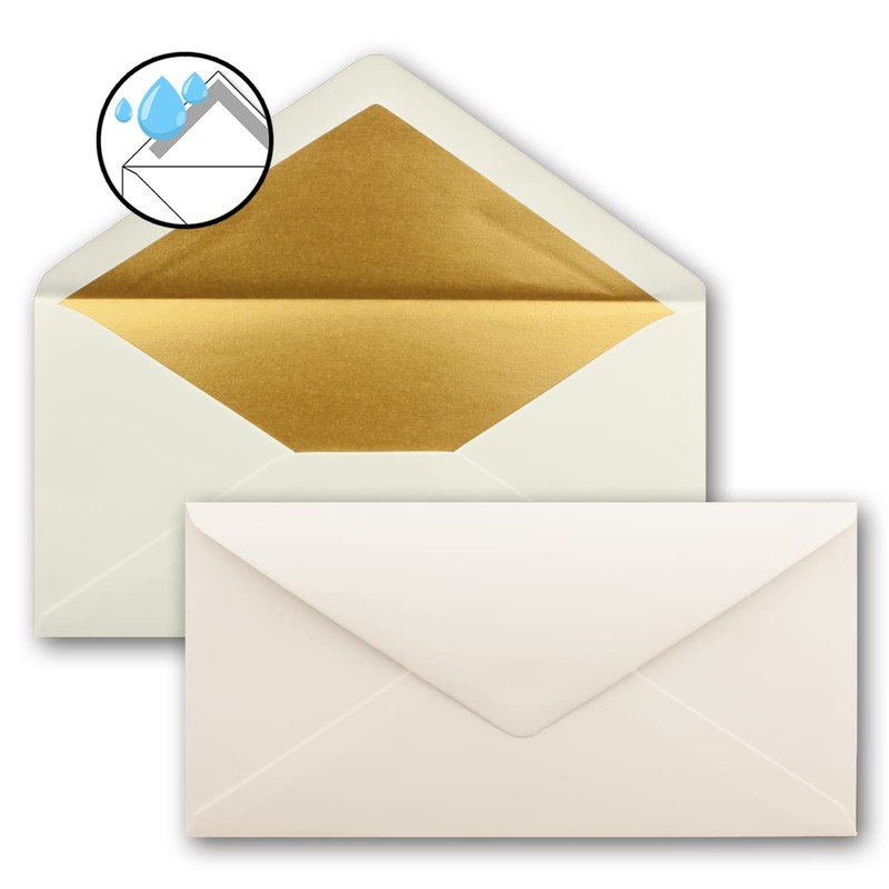 Envelopes size DIN Long, gummed, wet seal, Gold / Silver