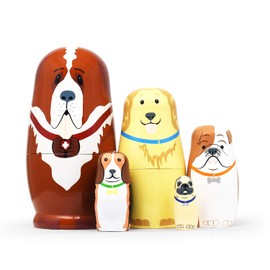 Santa Claus Russian Nesting Dolls Toys 5pcs Cute Animal Bear Dog Wooden Matryoshka Dolls Handmade for Kids (06 Dog)