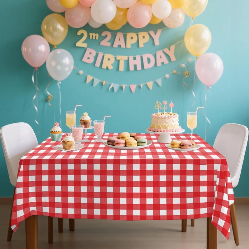 4 Pcs Red Plaid Tablecloth Plastic Red and White Checkered