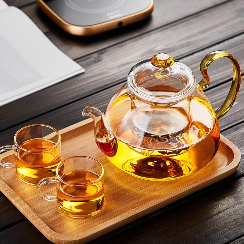 Large Capacity Glass Teapot with Removable Infuser, Stovetop Safe, Thickened