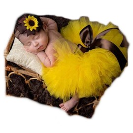 Vomdrok Newborn Photography Props Girl Tutu Skirt Headdress Photoshoot Princess Costume Infant Girl Photo Outfit Tutu Skirt Headband (yellow)