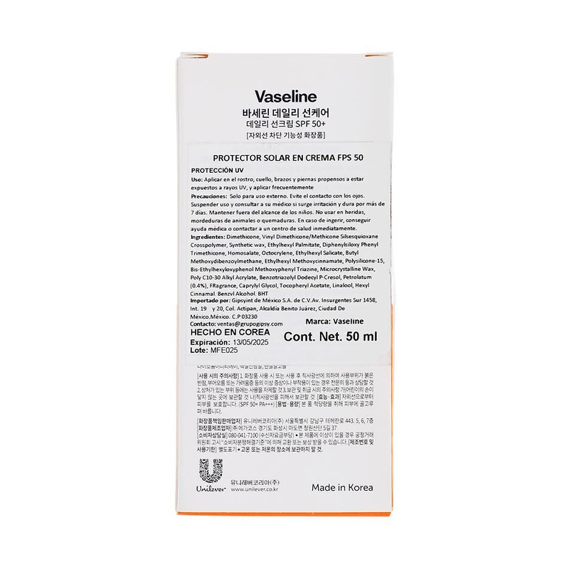 Vaseline - Protector Solar Facial FPS +50 adicionado con Vaseline