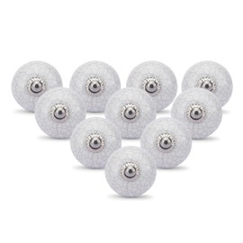 Ajuny Set of 10 Ceramic Knobs Printed White for Kitchen Cabinets Cupboards Drawers Chest Glossy Finishing Handles Decorative Pull Knob
