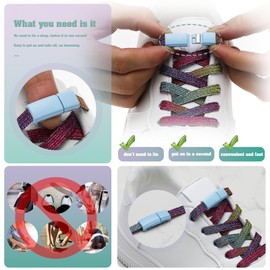 LT Easiyl No Tie Shoelace Buckle Magnetic Tieless Lazy Laces Lock Quick Release Clasp fits Casual Shoes Sneakers Boots Canvas, 2pair Buckle (Blue), 7.3mm