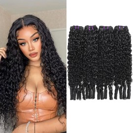 Curly Human Hair Bundles 22 24 26 28 Inches Burmese Water Wave Human Hair Weave with Spriral End Quick Weave Hair Natural Black for Women