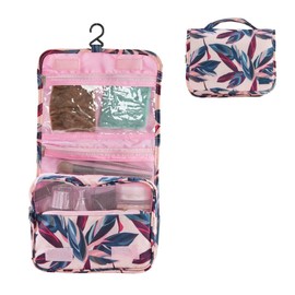 Periea 'Amelia' Travel Wash Bag, Travel Hanging Toiletry, Wash Bag, Bathroom Gym Toiletries for Men, Makeup Cosmetic Organiser for Women - Peach Leaves
