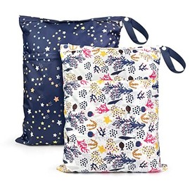 2 Stücke Nasstasche, Baby Wetbag, wasserdichte Wet Bag, Wiederverwendbar, Waschbar Organizer Beutel, Baby Nasse und Trocken Wickeltasche für Kleinkind Windeln Reisen Gym Strand Pool