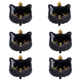RmKbe 6pcs Cat Balloons Cartoon Cat Head Foil Balloons Crown Cat Balloons Kids Cat Theme Party Supplies for Birthday