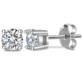 Senteria 925 Silver Earrings, Hypoallergenic, Zirconia, Single Ground, Unisex, Stud Earrings, For Both Ears, Popular Accessories, Present, 0.1 inch (3/4/5/6 mm), Sterling Silver Brass