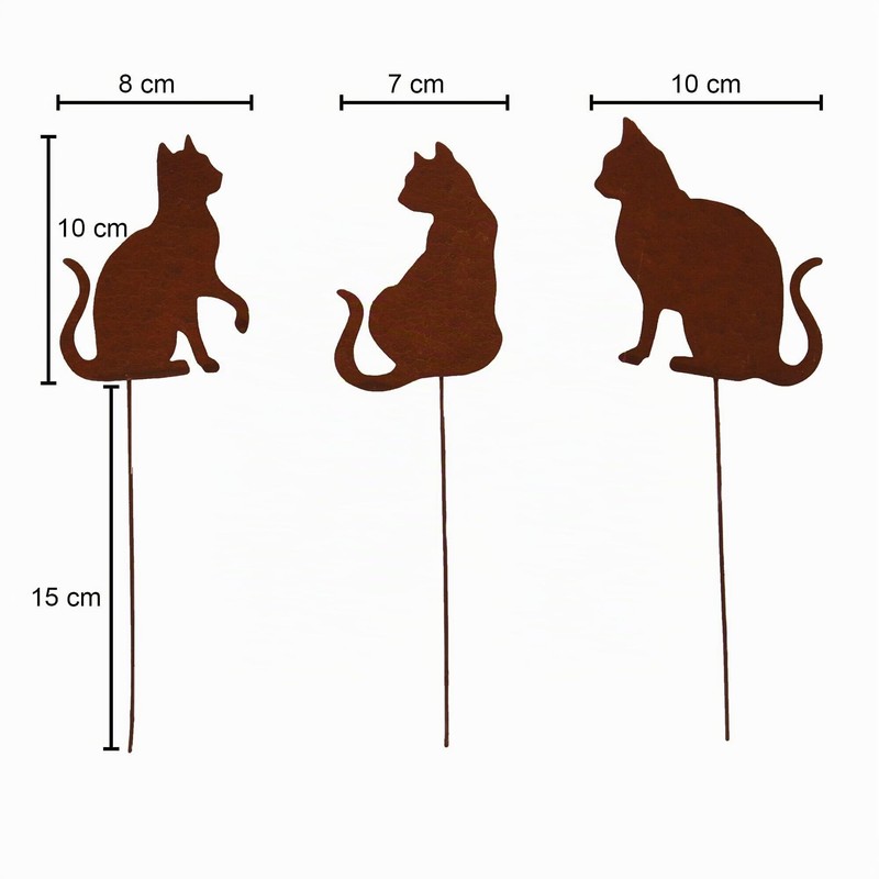 Unus Garden Cat Garden Stakes, Set of 3, Rust Stakes