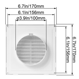 ECOPRO VENT White 4" Inch Ventilation Grille - Inside/Outside use - (Flange 3.9"Ø/Cover 6.7"x6.7") - Air Vent Louver - Exhaust Hood - Available 3 Sizes / 4 Colors, White