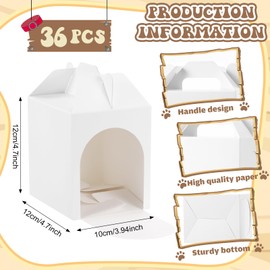 Patelai 36 Pcs Dog Party Favors Boxes 4.7x3.9x4.7 Inch Stuffed Animal House Shaped Boxes with Hole Foldable Colorful Puppy Print Decoration Gift Case for Adopt a Pet Party Supply Decor (White)