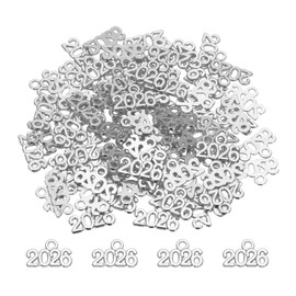 sourcing map Metal Year Number Charm, Silver 2026 Year Charm Graduation Tassel for DIY Jewelry Making, Necklace Bracelets, Keychain, Pack of 80