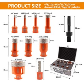 Diamond Core Drill Bit Kit BGTEC Diamond Hole Saw Set for Porcelain Tile Ceramic Marble Brick Granite Stone,5/8"-11 Thread 6/8/10/16/20/25/32/50+10mm Finger Milling Bit+SDS Plus Adapter