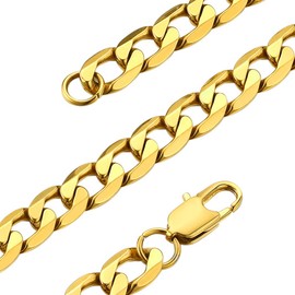 GOLDCHIC JEWELRY 9mm Curb Link Necklace, 22 inch Gold Chain for Men Women with Gift Box