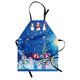 ABAKUHAUS Christmas Apron, Snowman Party, Unisex Kitchen Bib Apron with Adjustable Neck for Cooking Baking Gardening, Multicolor