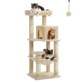 PETEPELA 45.7" Cat Tree for Indoor Cats, 5-Level Cat Tower for Large Cats with Metal Frame Large Hammock (17.3"x15.3"), Cat Condo with (18.5"x13") Big Top Perch & 4 Sisal Covered Scratching Post Beige