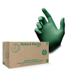 AMPRI Biodegradable Nitrile Gloves, Green, Pack of 100/Box, Size XS, Powder-Free, Nature Gloves by Med-Comfort: Nitrile Disposable Gloves, Disposable Gloves in Sizes XS, S, M, L, XL