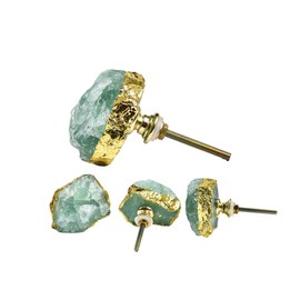AMOYSTONE Natural Crystal Drawer and Pulls Kitchen Cabinet Knobs 4pcs Green Fuorite with Gold Foil, Irregular Drawer Pulls Door Handles 1~1.5" (30-40mm) Home Decor